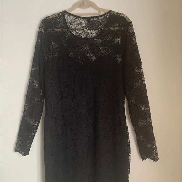 Charlotte Russe Black Lace Dress Long Sleeve Round Neck Stretch Party US2X UK 24 - Picture 5 of 13